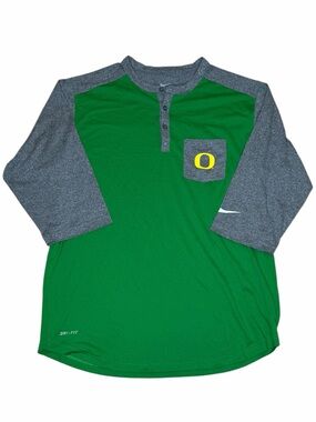 Nike Oregon Ducks Dri-FIT Henley Shirt Green Gray Long Sleeve Men’s Large